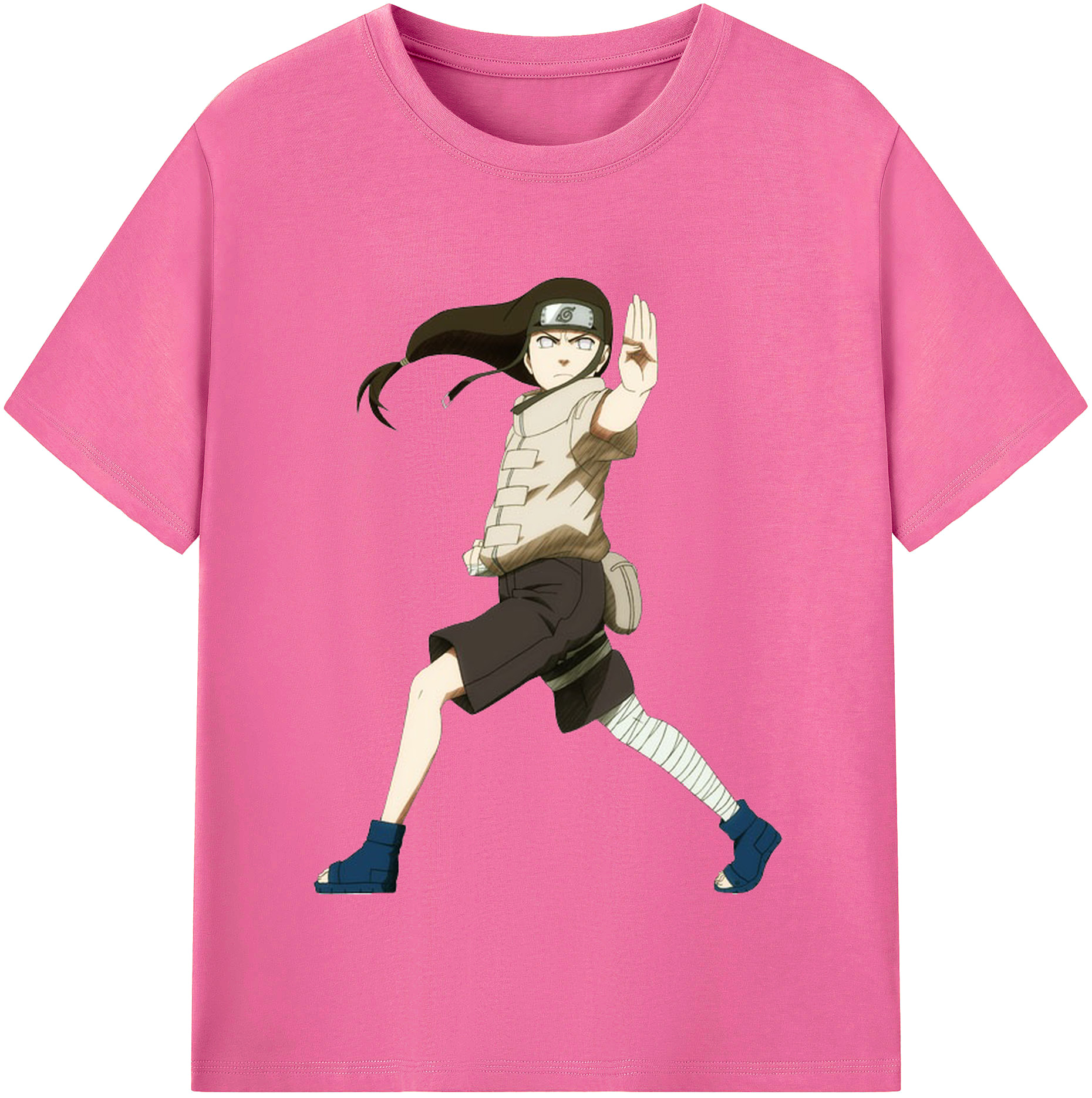 （画像用） NARUTO -ナルト- 日向ネジ Hyūga Neji レディースカジュアルプリントTシャツ（綿100％）